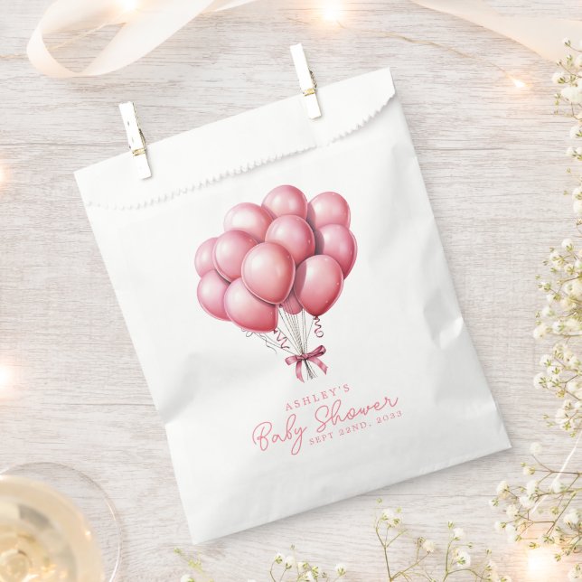 Pink Balloons Watercolor Girl Baby Shower Favour Bag (Clipped)