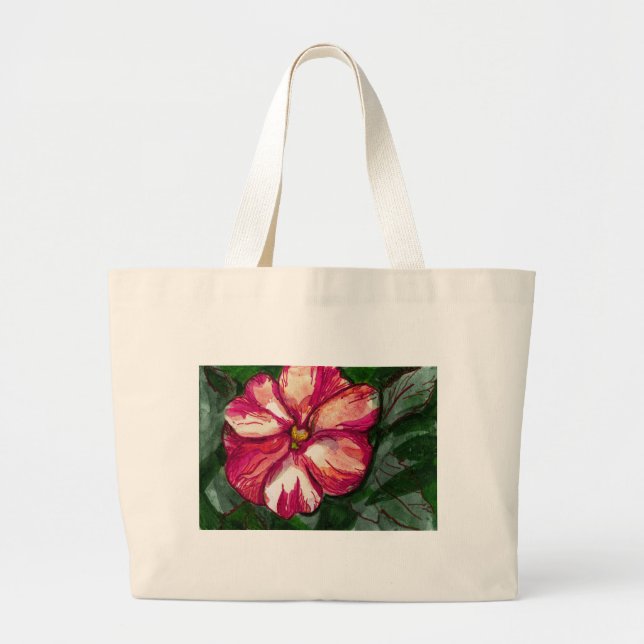 Pink Balsam Flower Large Tote Bag (Front)