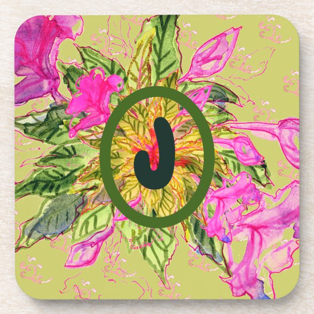Pink Balsam Flowers Bouquet & Letter Coaster (Front)