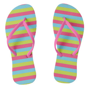 Pink, Banana Yellow and Light Blue Vintage Stripes Thongs