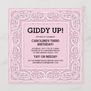 Pink Bandanna   Birthday Invite