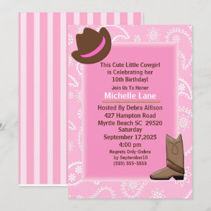 Pink Bandanna Cow Girl Birthday Party Invitation