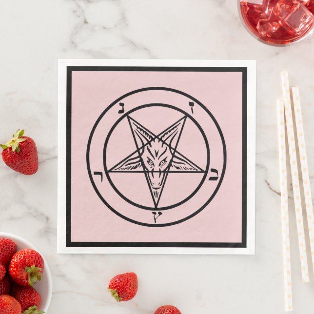 Pink Baphomet Pentagram Satanic Dinner Napkin (Insitu)