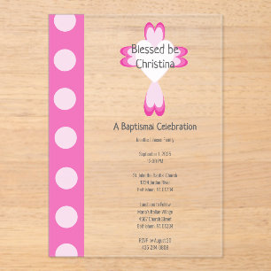 Pink Baptism Acrylic Invitation for Girls