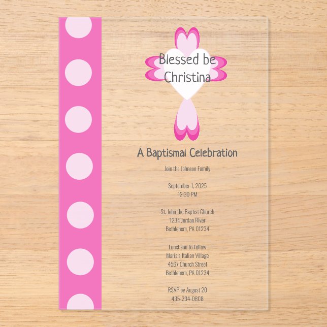 Pink Baptism Acrylic Invitation for Girls (Front)