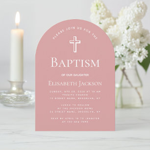 Pink Baptism Arch Dusty Rose Girl Christening Invitation