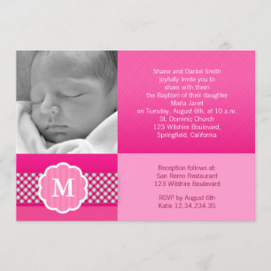 Pink Baptism Baby Girl Monogram Invitation