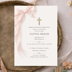 Pink Baptism Bow Invitation