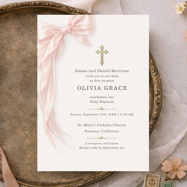 Pink Baptism Bow Invitation (Creator Uploaded)