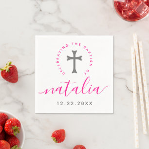 Pink Baptism Christening Naming Cross Napkin