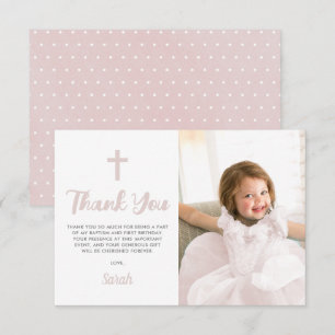 Pink Baptism Christening Religious Girl Photo Thank You Card