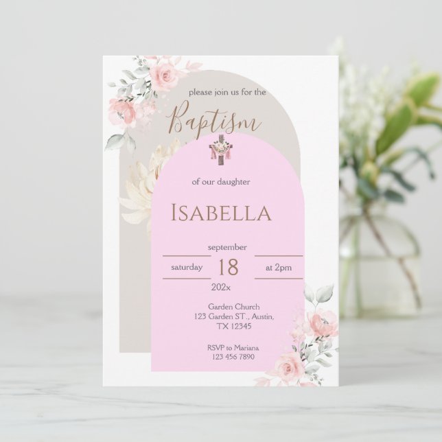 Pink Baptism Invitation (Standing Front)