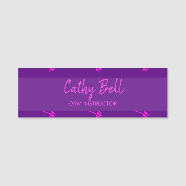 Pink barbells purple gym  name tag (Front)