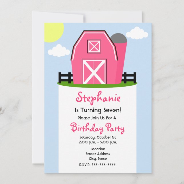 Pink Barn Birthday Party Invitation (Front)