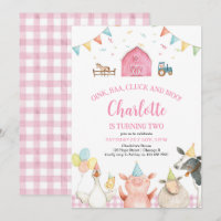 Pink Barn Farm Animals Barnyard Girl 2nd Birthday