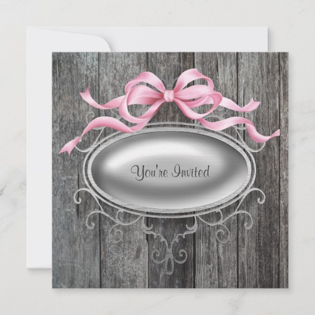 Pink Barn Wood Party Invitation (Front)