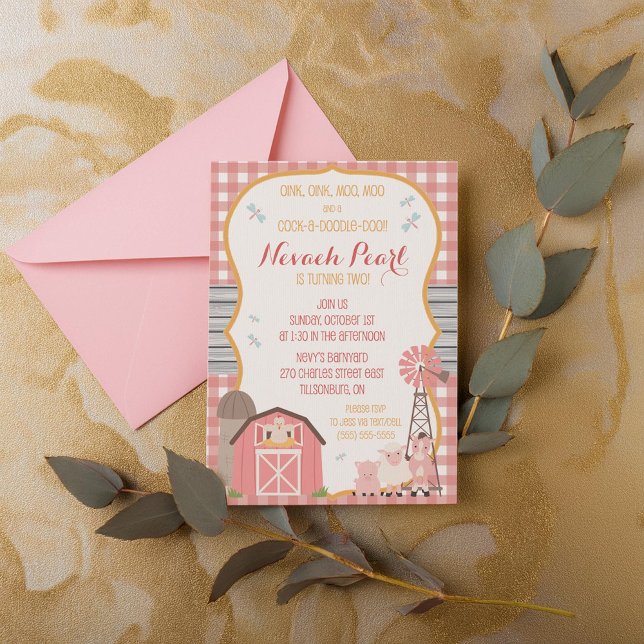 Pink Barnyard Animals Birthday Invitation (Creator Uploaded)