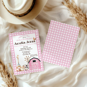 Pink Barnyard Animals, Kids' Birthday Party  Invitation