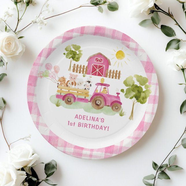 Pink barnyard farm animals birthday paper plate (Creator Uploaded)