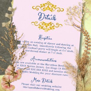 Pink Baroque Floral Heart Mexican Wedding Enclosure Card