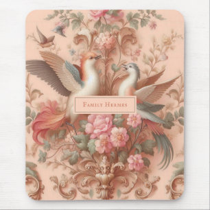 Pink Baroque Rococo Flower Morris Mouse Pad