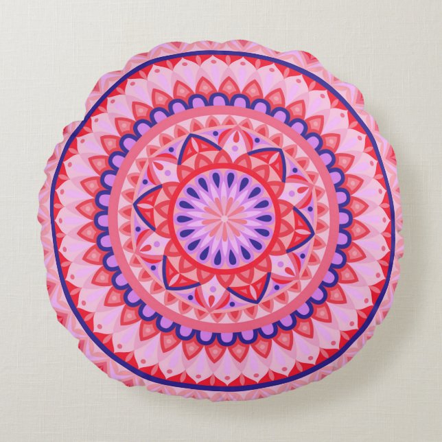 Pink Base Mandala Round Pillow (Front)
