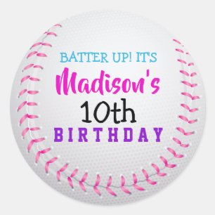 PINK BASEBALL Birthday Party Sticker