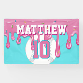 Pink Baseball Drip Birthday Banner