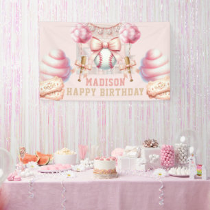 Pink Baseball Happy Birthday Banner