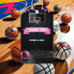 Pink Basketball Baby Shower Party Gift Tags