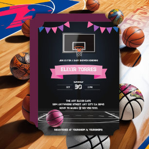 Pink Basketball Baby Shower Party Invitation