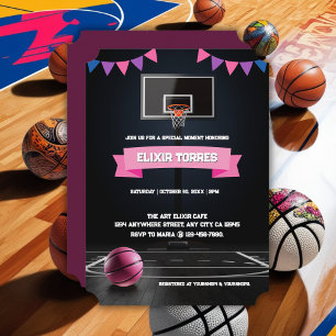 Pink Basketball Baby Shower Party Invitation