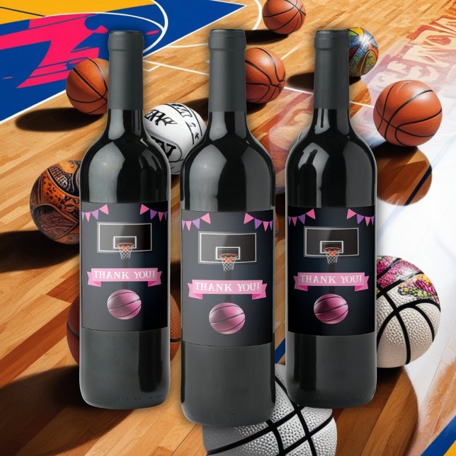 Pink Basketball Baby Shower Party Wine Label (Creator Uploaded)