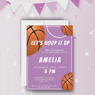 Pink Basketball Ball Fun Sports Kids Birthday Invitation