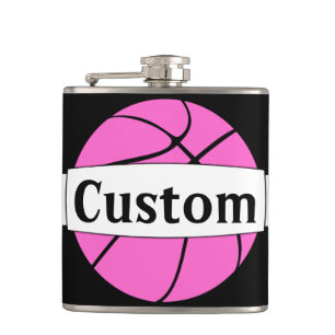 Pink Basketball Custom Team or Player Name Sports Hip Flask