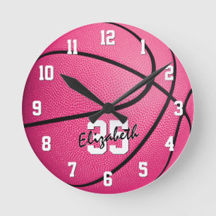 Pink basketball girls room decor personalised round clock