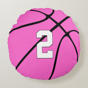 Pink Basketball Player Custom Jersey Number Sports Round Cushion