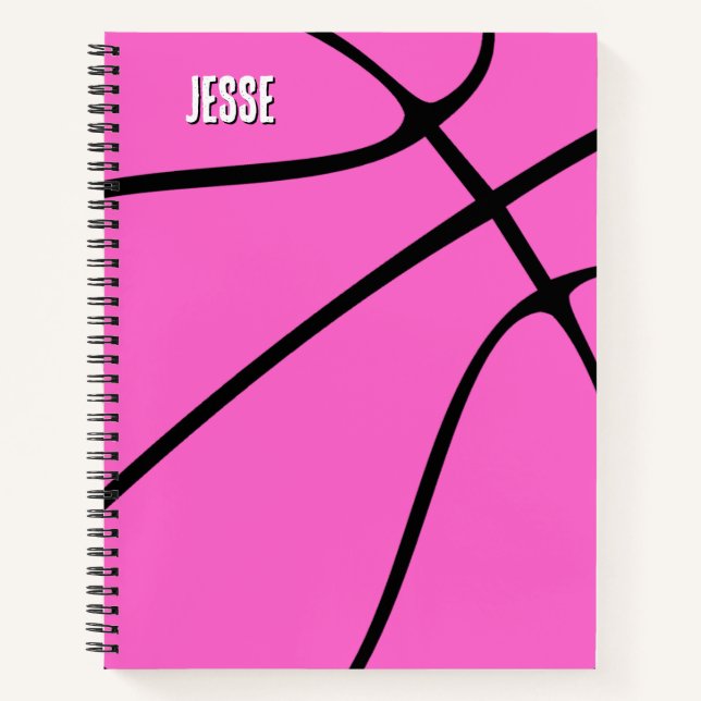 Pink Basketball Player Name or Text Custom Sports Notebook (Front)