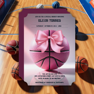 Pink Basketball Ribbon Bow Ball Baby Shower Invita Invitation
