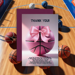 Pink Basketball Ribbon Bow Ball Baby Shower Thank You Card
