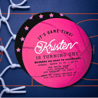 Pink Basketball Shape Girl 1st Birthday Circle