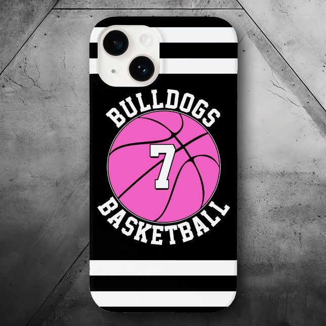 Pink Basketball Team Name Player Number Custom Case-Mate iPhone Case (pink basketball custom phone case)
