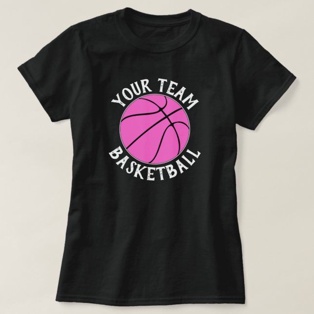 Pink Basketball Team, Player Name & Jersey Number T-Shirt (Design Front)
