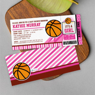 Pink Basketball Ticket Pass Baby Shower Invitation