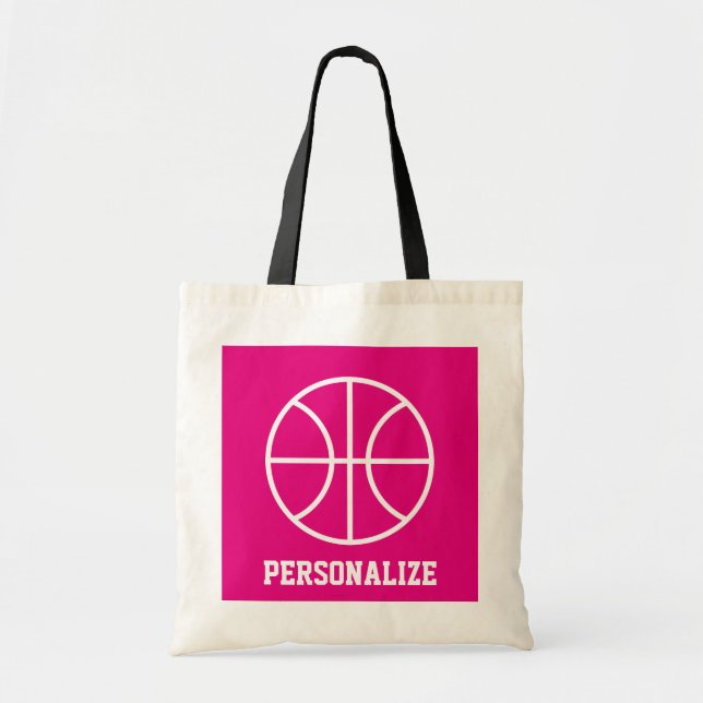 Pink basketball tote bag for girls team and coach (Front)