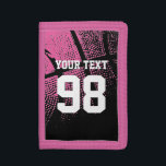 Pink basketball wallet with custom jersey number<br><div class="desc">Girly neon pink basketball wallets with custom jersey number. Personalizable sports gift for thanking coach,  sporty boys and girls. Cool atheltic gift idea for men,  women,  mum and teen kids. Personalizable with high school team name,  funny quote,  slogan or monogram initials. In black and orange or other colours.</div>