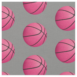 pink basketballs on grey any colour sports pattern fabric