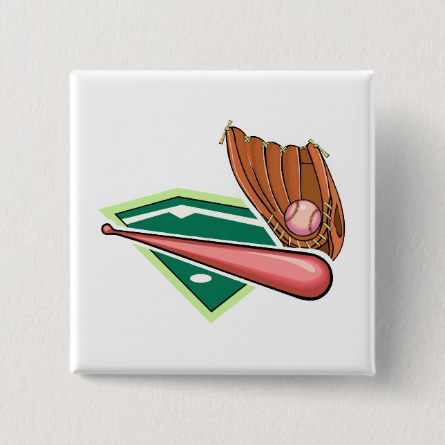 Pink bat & ball with glove 15 cm square badge (Front)
