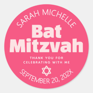 Pink Bat Mitzvah Bold Typography Cool Retro Groovy Classic Round Sticker