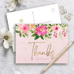 Pink Bat Mitzvah Floral Gold Script Thank You Bold Postcard<br><div class="desc">Make sure your favourite Bat Mitzvah shows her appreciation to all who supported her milestone event! Send out this sophisticated, personalised thank you postcard! A stunning, pink and peach floral watercolor with faux gold foil script typography and modern dusty rose sans serif type overlay a soft pink & confetti dots...</div>
